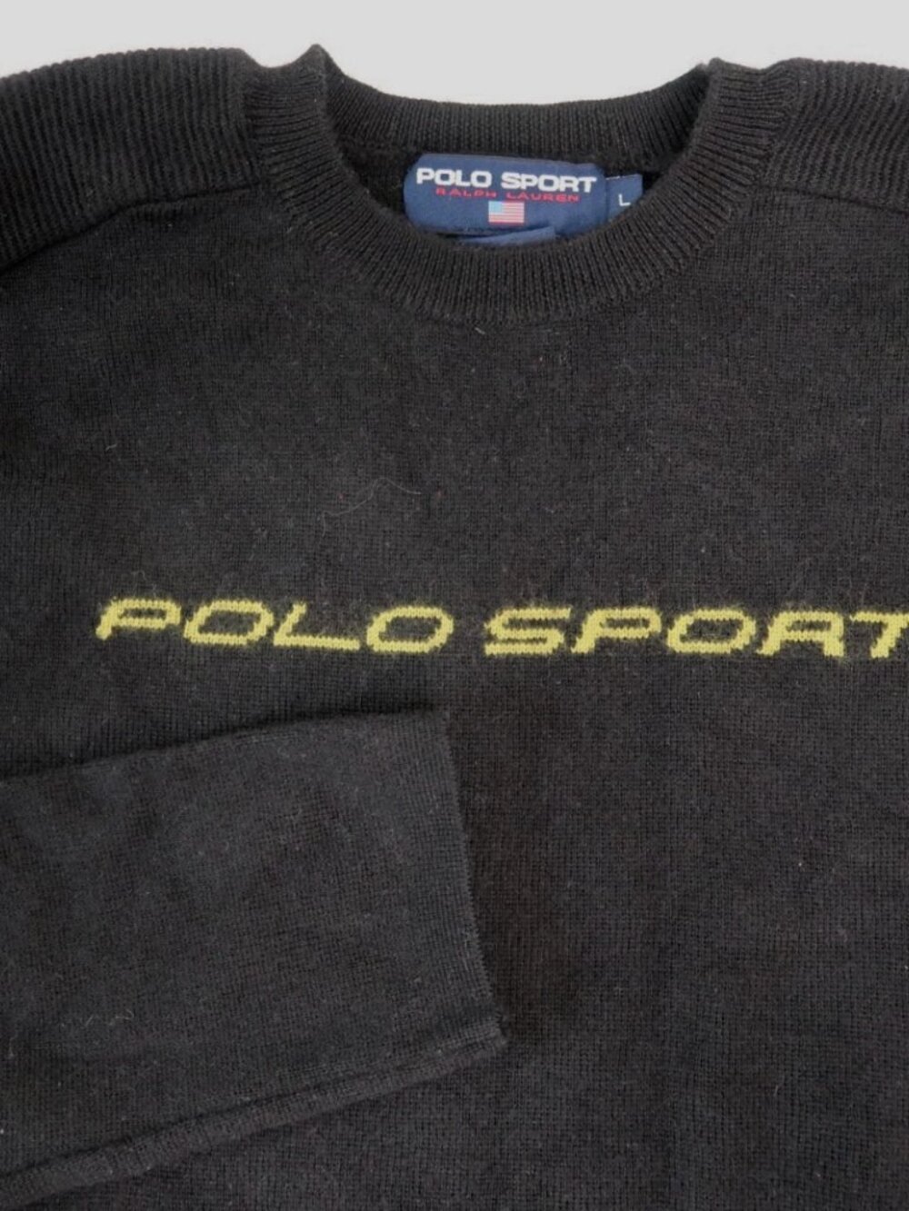 Vintage Polo Sport Ralph Lauren Logo Knit Sweater Mens Large Black Wool